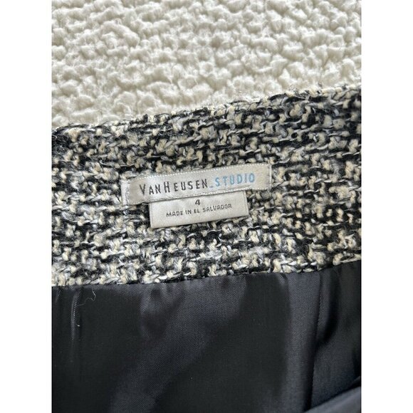 Van Heusen Studio Womens Black Tan Gray White Tweed Pencil Mini Skirt Size 4 - Picture 2 of 7